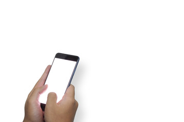 2 hands holding mobile phone Isolated with Clipping Path