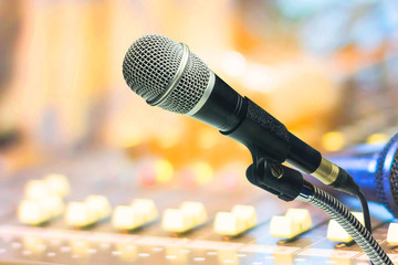 The microphone with recording equipment.