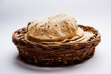 Chapati / Tava Roti also known as Indian bread or Fulka/phulka. Main ingredient of lunch/dinner in India/Pakistan. selective focus