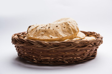 Chapati / Tava Roti also known as Indian bread or Fulka/phulka. Main ingredient of lunch/dinner in India/Pakistan. selective focus