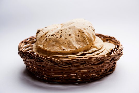 Chapati / Tava Roti also known as Indian bread or Fulka/phulka. Main ingredient of lunch/dinner in India/Pakistan. selective focus