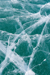 Cracks in Ice on a Frozen Lake Baikal