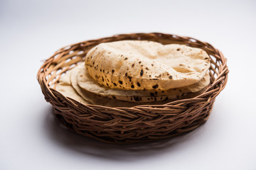 Chapati / Tava Roti also known as Indian bread or Fulka/phulka. Main ingredient of lunch/dinner in India/Pakistan. selective focus