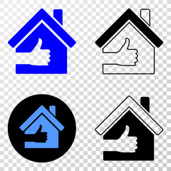 Best house EPS vector pictograph with contour, black and colored versions. Illustration style is flat iconic symbol on chess transparent background.