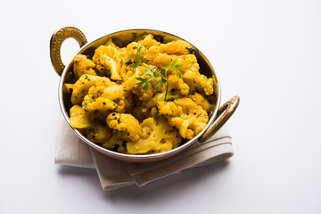 Dry Gobi Masala/ cauliflower Sabzi served in a bowl. selective focus