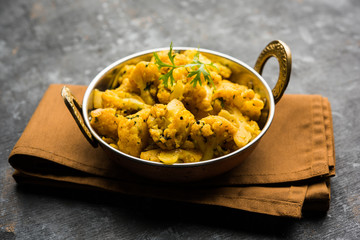 Dry Gobi Masala/ cauliflower Sabzi served in a bowl. selective focus
