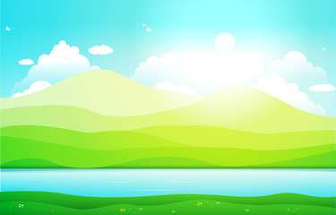Obraz premium Mountains Hills Lake Green Nature Landscape Sky