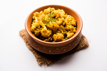 Dry Gobi Masala/ cauliflower Sabzi served in a bowl. selective focus