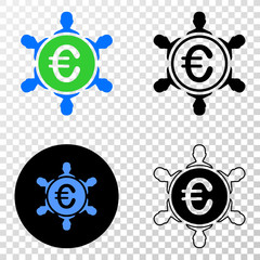 Euro people company EPS vector icon with contour, black and colored versions. Illustration style is flat iconic symbol on chess transparent background.