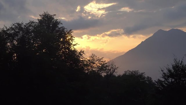 Cablecar Ride Downwards At Dawn With View Of Beautiful Mountains Of Sochi/Russia