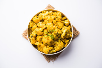 Dry Gobi Masala/ cauliflower Sabzi served in a bowl. selective focus