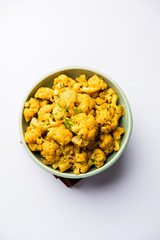 Dry Gobi Masala/ cauliflower Sabzi served in a bowl. selective focus