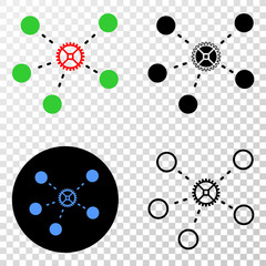 Gear links EPS vector icon with contour, black and colored versions. Illustration style is flat iconic symbol on chess transparent background.