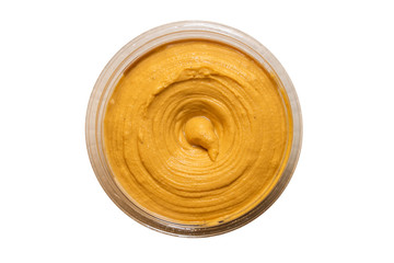 Roasted red chilli pepper homemade hummus isolated in white background