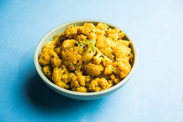 Dry Gobi Masala/ cauliflower Sabzi served in a bowl. selective focus