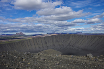 Hverfjall volcanic crater near lake Myvatn in Iceland, one of the largest volcanic craters in the...
