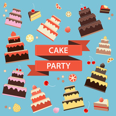 Cakes banner, set of sweet cakes
