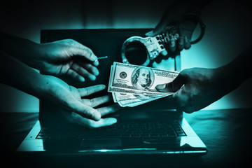 Man exchange money with handcuff ,Buying freedom, exchange freedom for money with key from man