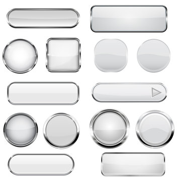 Collection of 3d buttons. White glass and plastic buttons