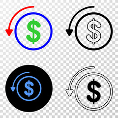 Undo payment EPS vector icon with contour, black and colored versions. Illustration style is flat iconic symbol on chess transparent background.