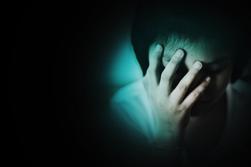 Depress and hopeless Child with hand cover her face , Child abuse concept