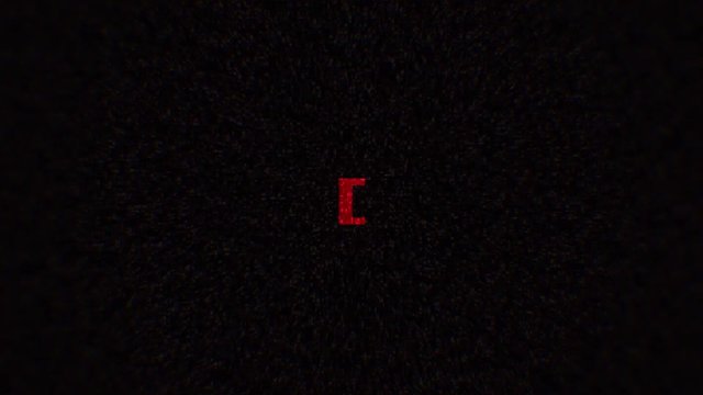 Intentional digital artifact injection fx animation, decoding a noisy scambled 8-bit text: game over.