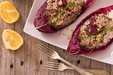 Risotto with red radicchio.