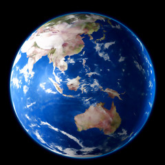 Earth blue planet isolated on black background. Watercolor, 3D illustration