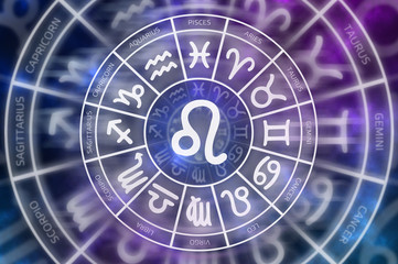 Zodiac Leo symbol inside of horoscope circle
