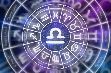 Zodiac Libra symbol inside of horoscope circle