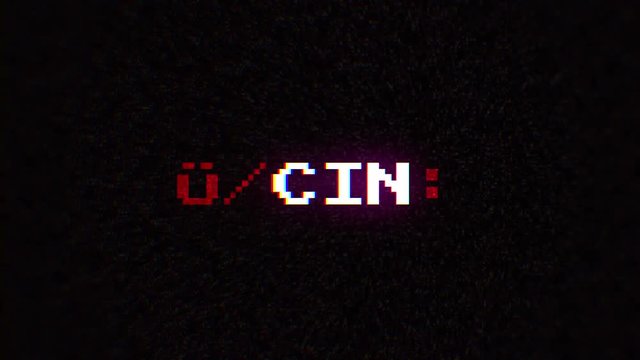 Intentional digital artifact injection fx animation, decoding a noisy scambled 8-bit text: hacking.