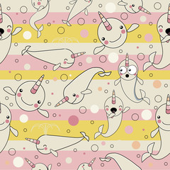 PATTERN WITH cute baby narwhal or whale unicorn characters
