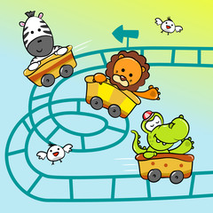 Roller Coaster in the Zoo illustration - Vector