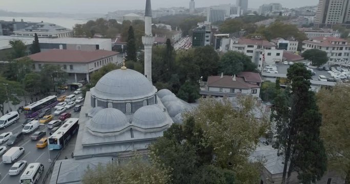 Istanbul Besiktas Seaside Sinan Pasa Mosque Orbiting Aerial View
