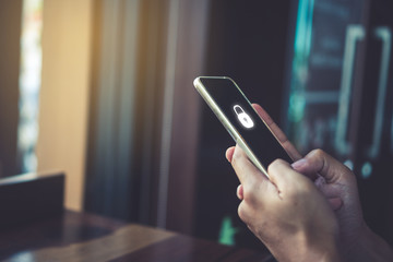 Lock sign security system icon screen on smartphone.