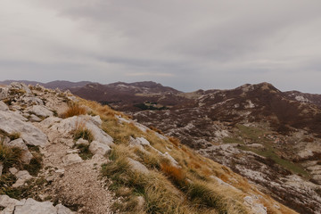 Panoramic view of the highest peaks of the Lovcen mountain national park in southwestern Montenegro. - Image.