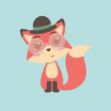 Cute fox cartoon on pastel background.