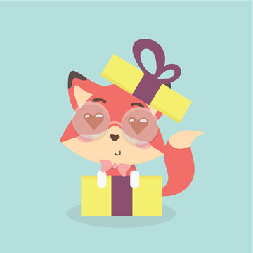 Cute fox cartoon on pastel background.