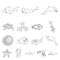 Isolated object of sea and animal logo. Set of sea and marine vector icon for stock.
