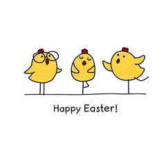 Happy Easter greeting card with Easter chicks