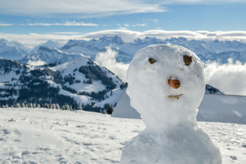 Obraz premium Detailed look at snowman's face on top of Mount Rigi