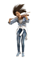 Woman playing violin on white background