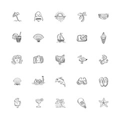 set of 25 hand drawing sketch icons summer themed