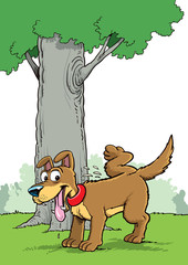 Dog pissing on a park. - Vector