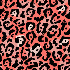 Vector Seamless pattern of leopard skin in black and white on brown background, Wild Animals pattern for textile or wall paper. Trends colour living coral