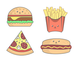 Fast food in trendy kawaii style