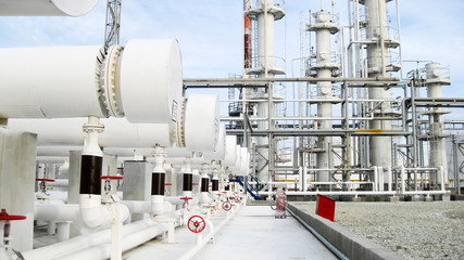 Heat exchangers in a refinery. The equipment for oil refining