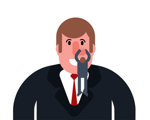 Lead by nose. Man hangs on his nose&nbsp;