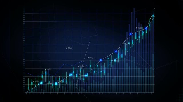 Animated Stock Market charts and graphs. Increase blue line. 4k animation.