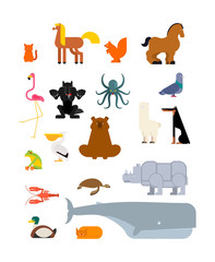 Animals set. Beast collection. cute cartoon animal. jungle and forest Wild nature. Fauna of Different Continents